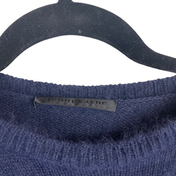 Jenni Kayne Angora Wool Blend Striped Crew Neck Sweater Dark Navy Green Size S - Picture 2 of 8